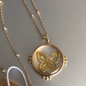 Isabella M Goldplated 925 Sterling Silver Dot Necklace w Butterfly Round Pendant